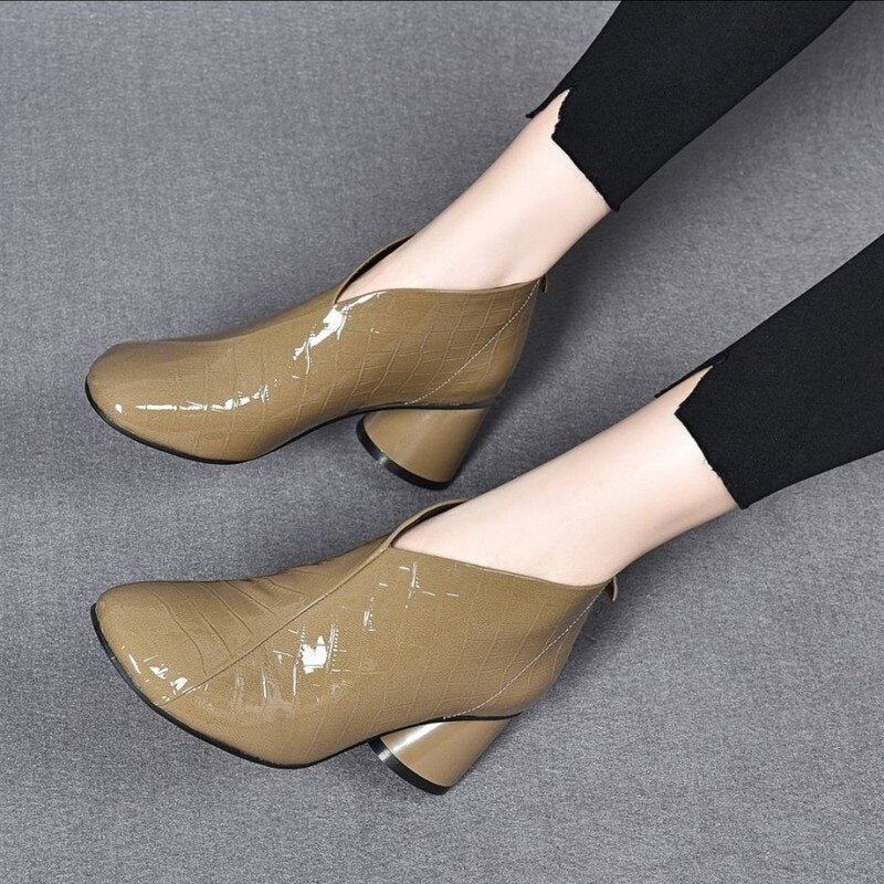 Botas Corte Bajo De Cuero Con Cremallera